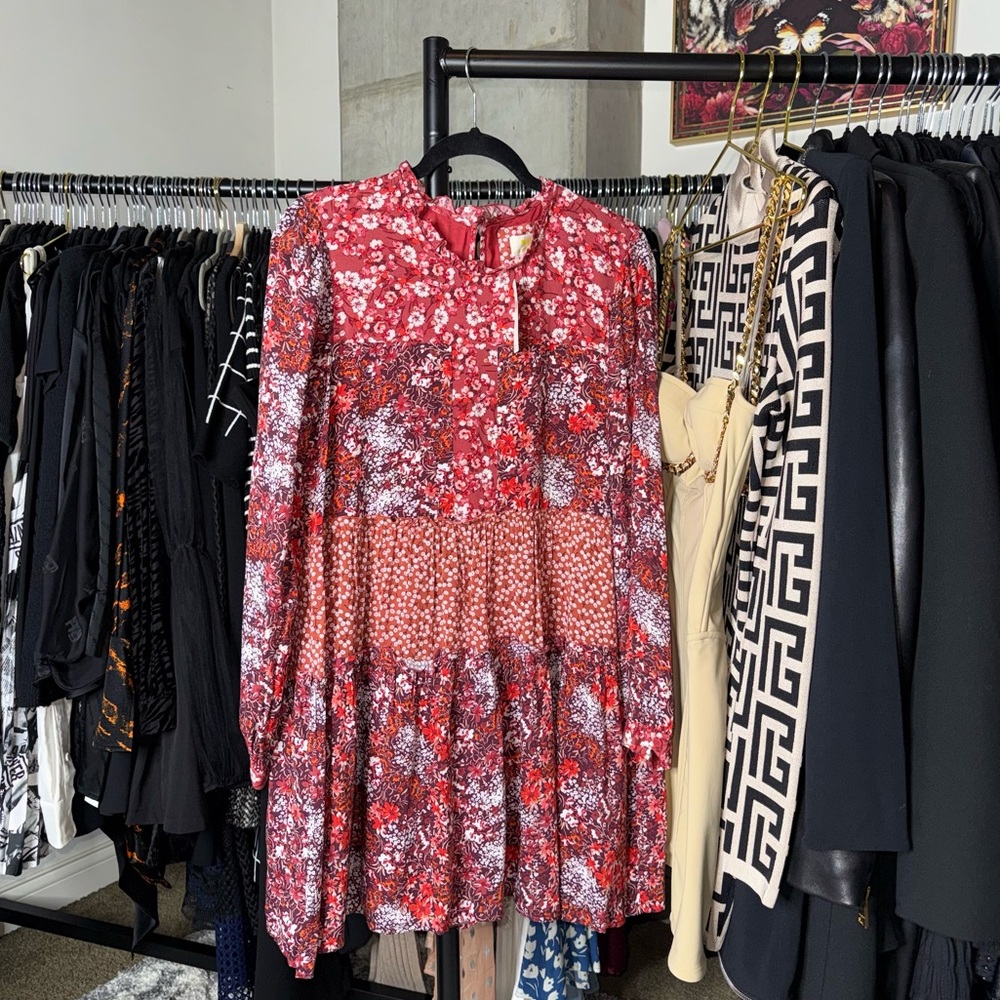 Maeve Anthropologie Esther Mixed Floral Tiered Tunic Shift Dress Petite SP New
